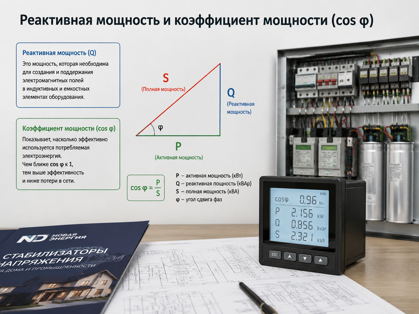 Что такое реактивная мощность и коэффициент мощности (cos φ) 1 Реактивная мощность и коэффициент мощности